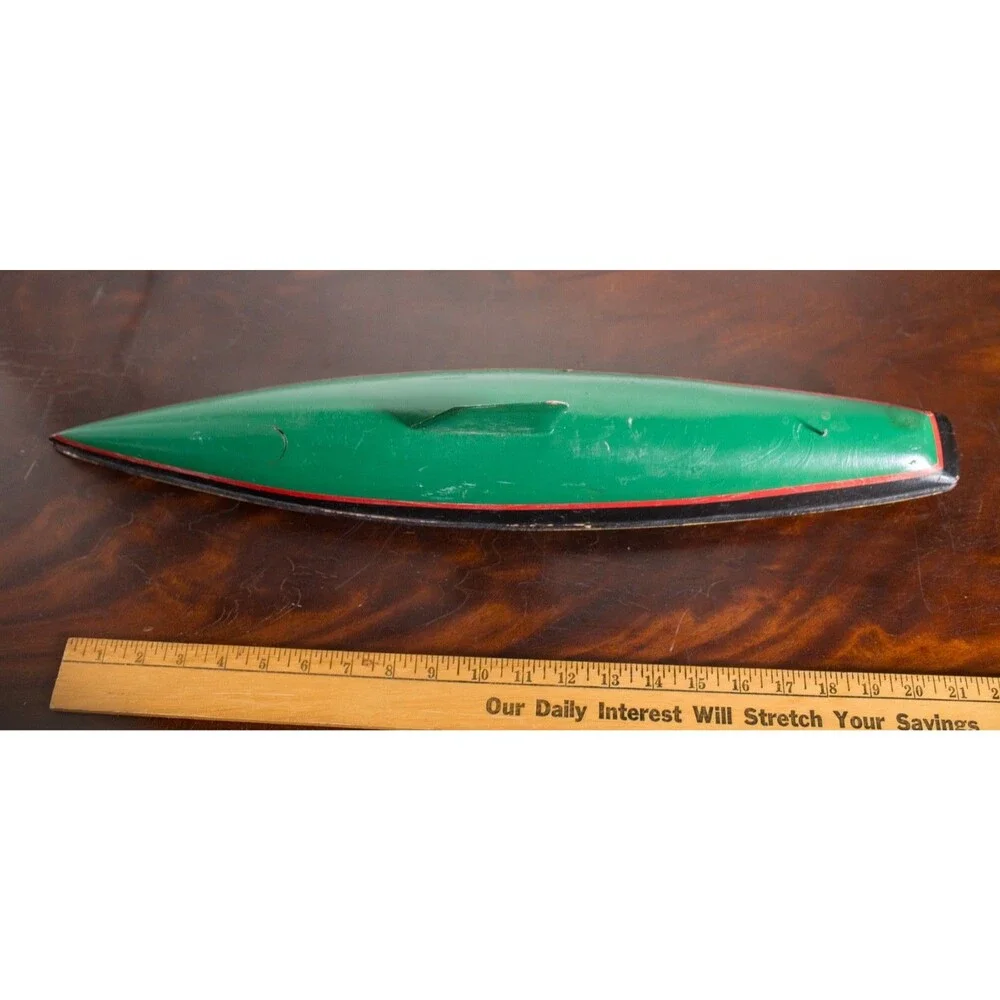 Vintage Wood Pond Yacht Sailboat Hull Green Red Black Model Boat 22